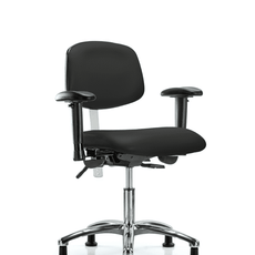 Class 100 Vinyl Clean Room Chair - Desk Height with Adjustable Arms & Stationary Glides in Black Trailblazer Vinyl - NCR-VDHCH-CR-T0-A1-RG-8540