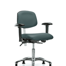 Class 100 Vinyl Clean Room Chair - Desk Height with Adjustable Arms & Stationary Glides in Colonial Blue Trailblazer Vinyl - NCR-VDHCH-CR-T0-A1-RG-8546