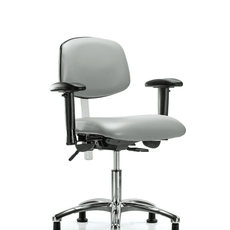 Class 100 Vinyl Clean Room Chair - Desk Height with Adjustable Arms & Stationary Glides in Dove Trailblazer Vinyl - NCR-VDHCH-CR-T0-A1-RG-8567