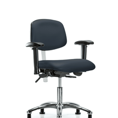 Class 100 Vinyl Clean Room Chair - Desk Height with Adjustable Arms & Stationary Glides in Imperial Blue Trailblazer Vinyl - NCR-VDHCH-CR-T0-A1-RG-8582