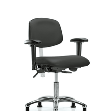 Class 100 Vinyl Clean Room Chair - Desk Height with Adjustable Arms & Stationary Glides in Charcoal Trailblazer Vinyl - NCR-VDHCH-CR-T0-A1-RG-8605