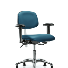 Class 100 Vinyl Clean Room Chair - Desk Height with Adjustable Arms & Stationary Glides in Marine Blue Supernova Vinyl - NCR-VDHCH-CR-T0-A1-RG-8801