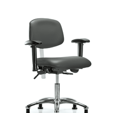 Class 100 Vinyl Clean Room Chair - Desk Height with Adjustable Arms & Stationary Glides in Carbon Supernova Vinyl - NCR-VDHCH-CR-T0-A1-RG-8823