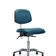 Class 100 Vinyl Clean Room Chair - Desk Height with Seat Tilt & Stationary Glides in Marine Blue Supernova Vinyl - NCR-VDHCH-CR-T1-A0-RG-8801
