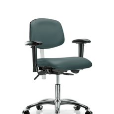Class 100 Vinyl Clean Room Chair - Desk Height with Seat Tilt, Adjustable Arms, & Casters in Colonial Blue Trailblazer Vinyl - NCR-VDHCH-CR-T1-A1-CC-8546