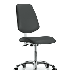Class 100 Vinyl Clean Room Chair - Desk Height with Medium Back & Casters in Charcoal Trailblazer Vinyl - NCR-VDHCH-MB-CR-T0-A0-CC-8605