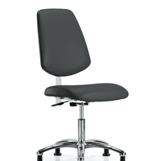 Class 100 Vinyl Clean Room Chair - Desk Height with Medium Back & Stationary Glides in Charcoal Trailblazer Vinyl - NCR-VDHCH-MB-CR-T0-A0-RG-8605