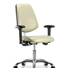 Class 100 Vinyl Clean Room Chair - Desk Height with Medium Back, Adjustable Arms, & Casters in Adobe White Trailblazer Vinyl - NCR-VDHCH-MB-CR-T0-A1-CC-8501