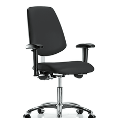 Class 100 Vinyl Clean Room Chair - Desk Height with Medium Back, Adjustable Arms, & Casters in Black Trailblazer Vinyl - NCR-VDHCH-MB-CR-T0-A1-CC-8540