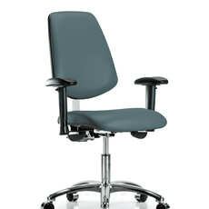 Class 100 Vinyl Clean Room Chair - Desk Height with Medium Back, Adjustable Arms, & Casters in Colonial Blue Trailblazer Vinyl - NCR-VDHCH-MB-CR-T0-A1-CC-8546