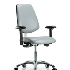 Class 100 Vinyl Clean Room Chair - Desk Height with Medium Back, Adjustable Arms, & Casters in Dove Trailblazer Vinyl - NCR-VDHCH-MB-CR-T0-A1-CC-8567