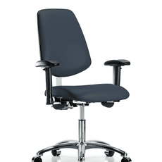 Class 100 Vinyl Clean Room Chair - Desk Height with Medium Back, Adjustable Arms, & Casters in Imperial Blue Trailblazer Vinyl - NCR-VDHCH-MB-CR-T0-A1-CC-8582