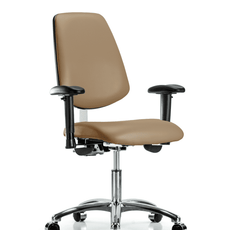 Class 100 Vinyl Clean Room Chair - Desk Height with Medium Back, Adjustable Arms, & Casters in Taupe Trailblazer Vinyl - NCR-VDHCH-MB-CR-T0-A1-CC-8584