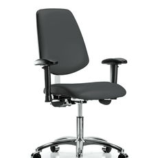 Class 100 Vinyl Clean Room Chair - Desk Height with Medium Back, Adjustable Arms, & Casters in Charcoal Trailblazer Vinyl - NCR-VDHCH-MB-CR-T0-A1-CC-8605