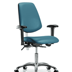 Class 100 Vinyl Clean Room Chair - Desk Height with Medium Back, Adjustable Arms, & Casters in Marine Blue Supernova Vinyl - NCR-VDHCH-MB-CR-T0-A1-CC-8801