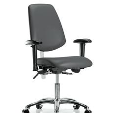 Class 100 Vinyl Clean Room Chair - Desk Height with Medium Back, Adjustable Arms, & Casters in Carbon Supernova Vinyl - NCR-VDHCH-MB-CR-T0-A1-CC-8823