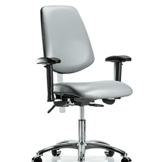 Class 100 Vinyl Clean Room Chair - Desk Height with Medium Back, Adjustable Arms, & Casters in Sterling Supernova Vinyl - NCR-VDHCH-MB-CR-T0-A1-CC-8840