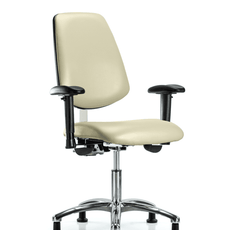 Class 100 Vinyl Clean Room Chair - Desk Height with Medium Back, Adjustable Arms, & Stationary Glides in Adobe White Trailblazer Vinyl - NCR-VDHCH-MB-CR-T0-A1-RG-8501