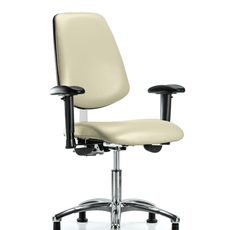 Class 100 Vinyl Clean Room Chair - Desk Height with Medium Back, Adjustable Arms, & Stationary Glides in Black Trailblazer Vinyl - NCR-VDHCH-MB-CR-T0-A1-RG-8540