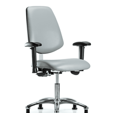 Class 100 Vinyl Clean Room Chair - Desk Height with Medium Back, Adjustable Arms, & Stationary Glides in Dove Trailblazer Vinyl - NCR-VDHCH-MB-CR-T0-A1-RG-8567