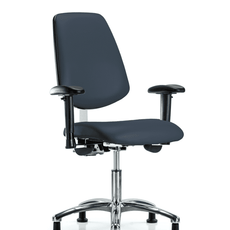 Class 100 Vinyl Clean Room Chair - Desk Height with Medium Back, Adjustable Arms, & Stationary Glides in Imperial Blue Trailblazer Vinyl - NCR-VDHCH-MB-CR-T0-A1-RG-8582