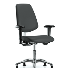 Class 100 Vinyl Clean Room Chair - Desk Height with Medium Back, Adjustable Arms, & Stationary Glides in Charcoal Trailblazer Vinyl - NCR-VDHCH-MB-CR-T0-A1-RG-8605
