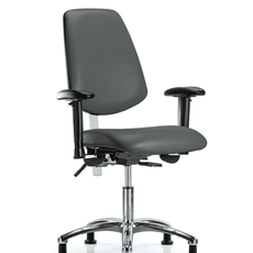 Class 100 Vinyl Clean Room Chair - Desk Height with Medium Back, Adjustable Arms, & Stationary Glides in Carbon Supernova Vinyl - NCR-VDHCH-MB-CR-T0-A1-RG-8823