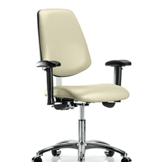 Class 100 Vinyl Clean Room Chair - Desk Height with Medium Back, Seat Tilt, Adjustable Arms, & Casters in Adobe White Trailblazer Vinyl - NCR-VDHCH-MB-CR-T1-A1-CC-8501