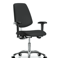 Class 100 Vinyl Clean Room Chair - Desk Height with Medium Back, Seat Tilt, Adjustable Arms, & Casters in Black Trailblazer Vinyl - NCR-VDHCH-MB-CR-T1-A1-CC-8540