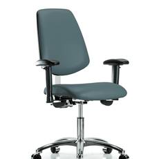 Class 100 Vinyl Clean Room Chair - Desk Height with Medium Back, Seat Tilt, Adjustable Arms, & Casters in Colonial Blue Trailblazer Vinyl - NCR-VDHCH-MB-CR-T1-A1-CC-8546