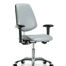 Class 100 Vinyl Clean Room Chair - Desk Height with Medium Back, Seat Tilt, Adjustable Arms, & Casters in Dove Trailblazer Vinyl - NCR-VDHCH-MB-CR-T1-A1-CC-8567