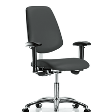 Class 100 Vinyl Clean Room Chair - Desk Height with Medium Back, Seat Tilt, Adjustable Arms, & Casters in Charcoal Trailblazer Vinyl - NCR-VDHCH-MB-CR-T1-A1-CC-8605