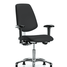 Class 100 Vinyl Clean Room Chair - Desk Height with Medium Back, Seat Tilt, Adjustable Arms, & Stationary Glides in Black Trailblazer Vinyl - NCR-VDHCH-MB-CR-T1-A1-RG-8540