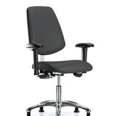 Class 100 Vinyl Clean Room Chair - Desk Height with Medium Back, Seat Tilt, Adjustable Arms, & Stationary Glides in Charcoal Trailblazer Vinyl - NCR-VDHCH-MB-CR-T1-A1-RG-8605
