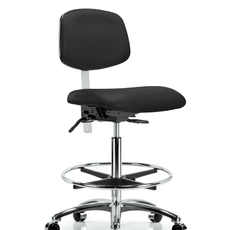 Class 100 Vinyl Clean Room Chair - High Bench Height with Chrome Foot Ring & Casters in Black Trailblazer Vinyl - NCR-VHBCH-CR-T0-A0-CF-CC-8540