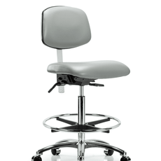 Class 100 Vinyl Clean Room Chair - High Bench Height with Chrome Foot Ring & Casters in Dove Trailblazer Vinyl - NCR-VHBCH-CR-T0-A0-CF-CC-8567