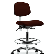 Class 100 Vinyl Clean Room Chair - High Bench Height with Chrome Foot Ring & Casters in Burgundy Trailblazer Vinyl - NCR-VHBCH-CR-T0-A0-CF-CC-8569
