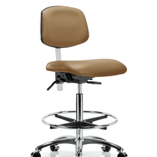 Class 100 Vinyl Clean Room Chair - High Bench Height with Chrome Foot Ring & Casters in Taupe Trailblazer Vinyl - NCR-VHBCH-CR-T0-A0-CF-CC-8584
