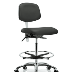 Class 100 Vinyl Clean Room Chair - High Bench Height with Chrome Foot Ring & Casters in Charcoal Trailblazer Vinyl - NCR-VHBCH-CR-T0-A0-CF-CC-8605