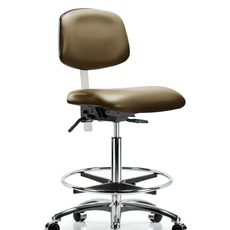 Class 100 Vinyl Clean Room Chair - High Bench Height with Chrome Foot Ring & Casters in Taupe Supernova Vinyl - NCR-VHBCH-CR-T0-A0-CF-CC-8809