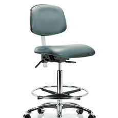 Class 100 Vinyl Clean Room Chair - High Bench Height with Chrome Foot Ring & Casters in Storm Supernova Vinyl - NCR-VHBCH-CR-T0-A0-CF-CC-8822