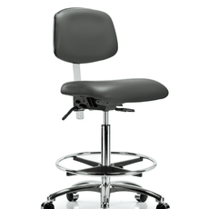 Class 100 Vinyl Clean Room Chair - High Bench Height with Chrome Foot Ring & Casters in Carbon Supernova Vinyl - NCR-VHBCH-CR-T0-A0-CF-CC-8823