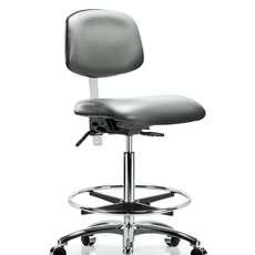 Class 100 Vinyl Clean Room Chair - High Bench Height with Chrome Foot Ring & Casters in Sterling Supernova Vinyl - NCR-VHBCH-CR-T0-A0-CF-CC-8840