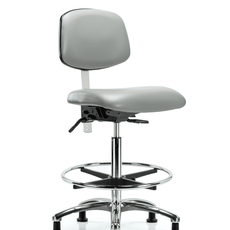 Class 100 Vinyl Clean Room Chair - High Bench Height with Chrome Foot Ring & Stationary Glides in Dove Trailblazer Vinyl - NCR-VHBCH-CR-T0-A0-CF-RG-8567