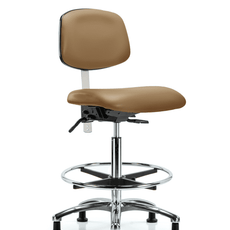 Class 100 Vinyl Clean Room Chair - High Bench Height with Chrome Foot Ring & Stationary Glides in Taupe Trailblazer Vinyl - NCR-VHBCH-CR-T0-A0-CF-RG-8584