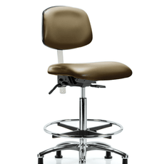 Class 100 Vinyl Clean Room Chair - High Bench Height with Chrome Foot Ring & Stationary Glides in Taupe Supernova Vinyl - NCR-VHBCH-CR-T0-A0-CF-RG-8809