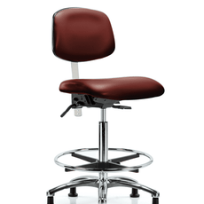 Class 100 Vinyl Clean Room Chair - High Bench Height with Chrome Foot Ring & Stationary Glides in Borscht Supernova Vinyl - NCR-VHBCH-CR-T0-A0-CF-RG-8815
