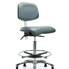 Class 100 Vinyl Clean Room Chair - High Bench Height with Chrome Foot Ring & Stationary Glides in Storm Supernova Vinyl - NCR-VHBCH-CR-T0-A0-CF-RG-8822