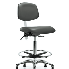 Class 100 Vinyl Clean Room Chair - High Bench Height with Chrome Foot Ring & Stationary Glides in Carbon Supernova Vinyl - NCR-VHBCH-CR-T0-A0-CF-RG-8823