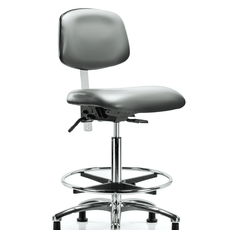 Class 100 Vinyl Clean Room Chair - High Bench Height with Chrome Foot Ring & Stationary Glides in Sterling Supernova Vinyl - NCR-VHBCH-CR-T0-A0-CF-RG-8840